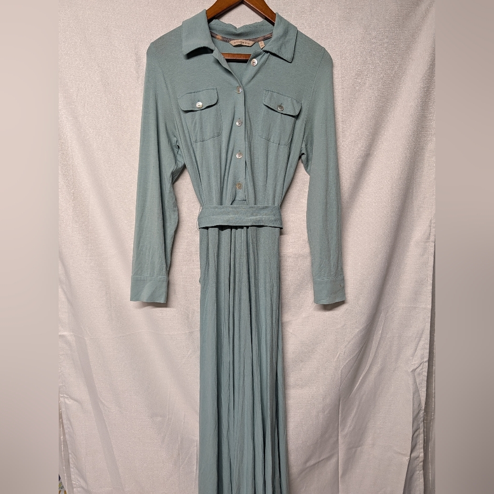 Light Sage Green Maxi Shirt Dress with Belt Size Petite Small